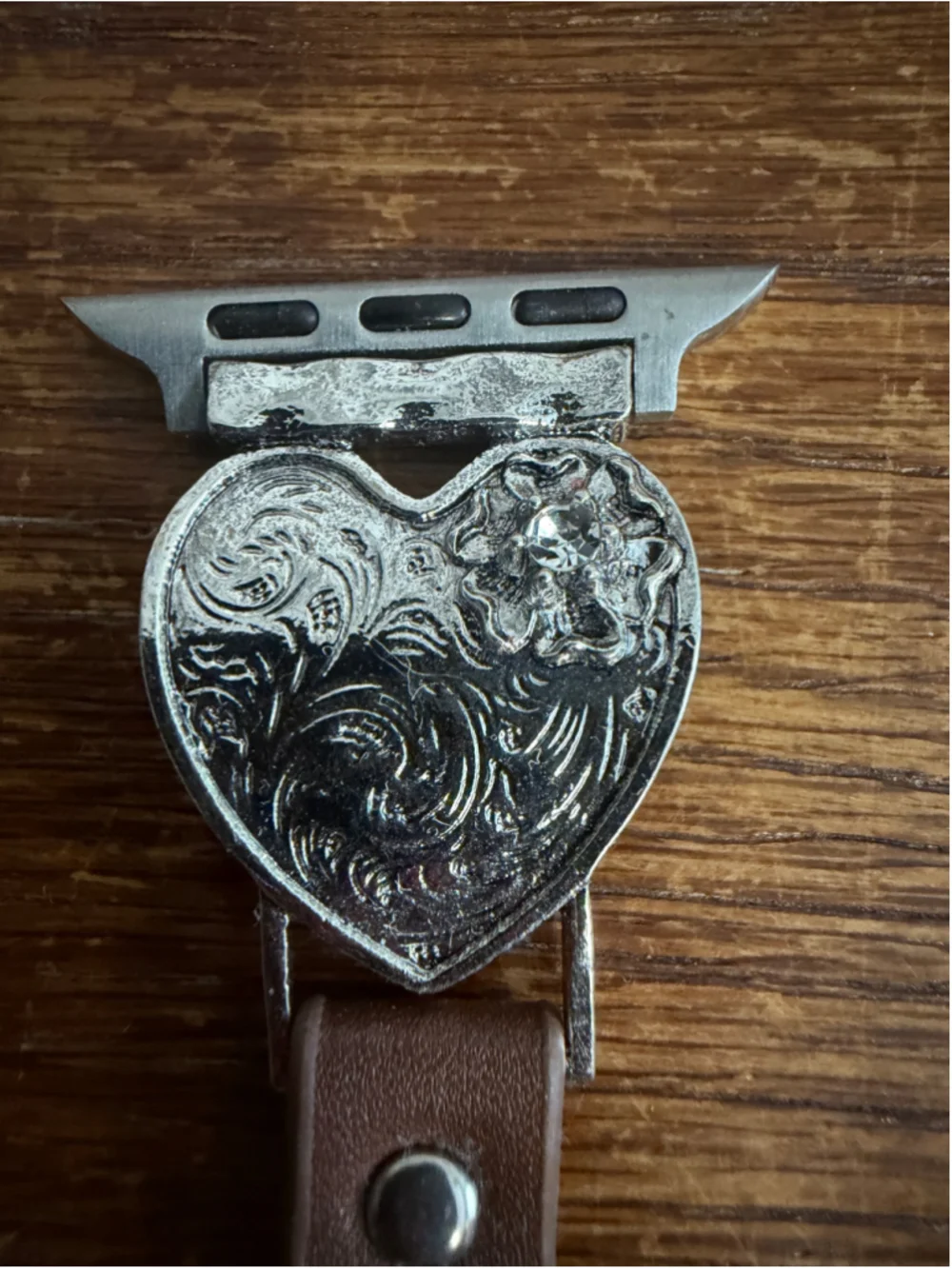 Western Apple Watch Band Brown Leather Silver Heart Concho Rhinestone Unused